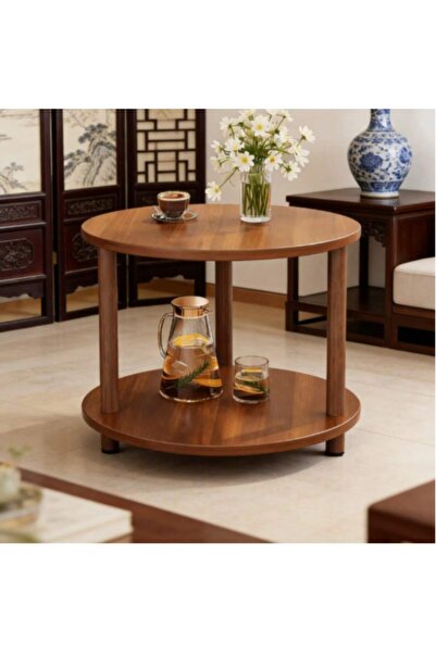 Mtanvxay طاولة جانبية صغيرة مستديرة من الخشب البني، ذات طبقتين، بارتفاع 20.87...