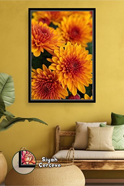 KOSS Dijital Moderna slika cveća sa narandžastim hrizantemama, uokvirena slik...