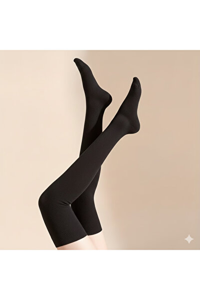 Çorap Bakkalı 2-Piece Over-The-Knee Wool Socks – Black |   Winter, Warm, Soft...