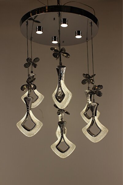 GN GEN AYDINLATMA Krom Çemberli Seri 7li Füme Kristal Kelebekli Özel Tasarım ...