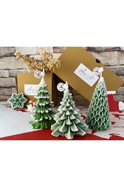 aubadecandles 3’lü Yılbaşı Çam Ağacı Mum Seti | El Yapımı Dekoratif Soya Mum ...