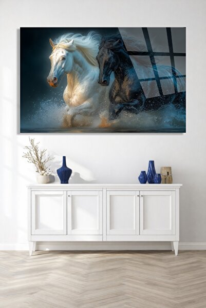 TAULART TABLĂ DE STICLA INQUEBRATĂ TABLĂ DE PERETE CĂLĂI ALBE ȘI NEGRE