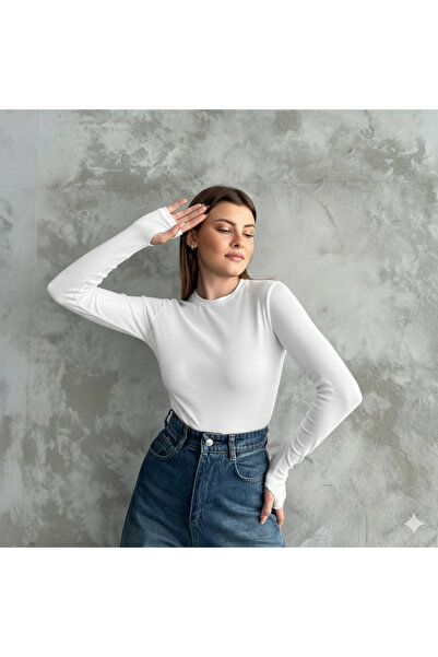 MERİCEY Women's Finger-Looped Long Sleeve Bodysuit – Stretch Fabric Stretchy ...