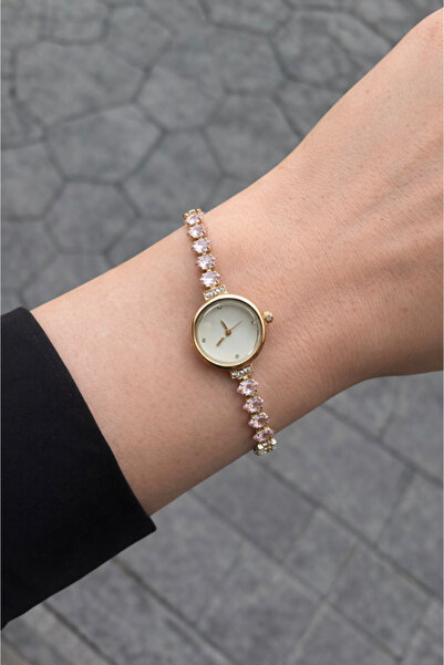 Choppers Altın rengi metal kordon taşlı kadın kol saati