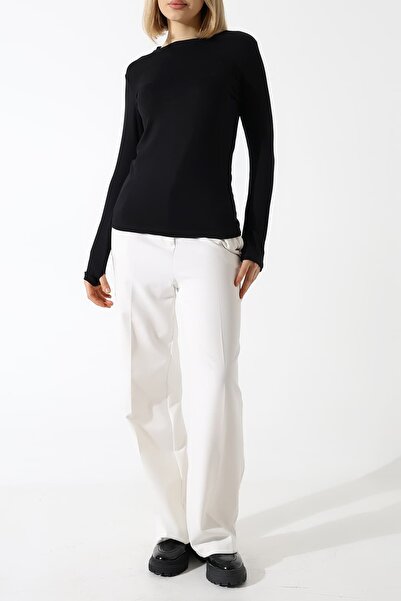 Sabr Buzi Crew Neck Finger-Loop Blouse – Stretchy Ribbed, Casual Comfortable ...