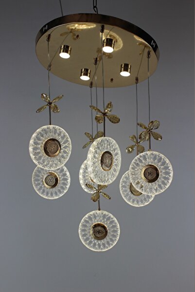 GN GEN AYDINLATMA Gold Çemberli Seri Kelebekli Güneş Model 7'li 3 Renk Led Sa...