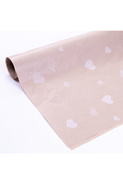 Bimotif 10lu Ambalaj, Paket Kağıdı, 70x100 cm Kalp Desenli, Kraft-Beyaz