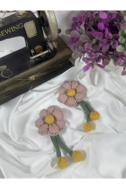 jasmina store Knitted Detailed Fiber-Textured Dangling Daisy Motif (2 Pieces)