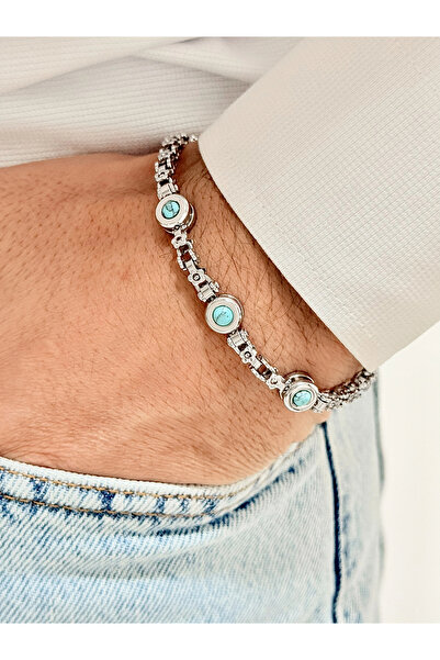 FERRO Silver and Turquoise Steel Men's Bracelet Frj10137A-A7 Gift Boxed