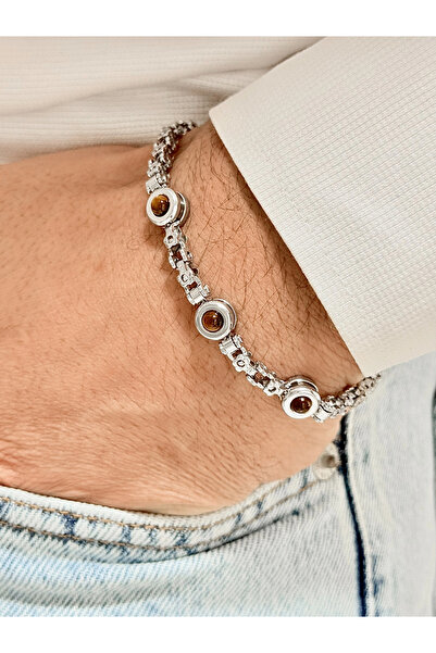 FERRO سوار رجالي من الفولاذ باللونين الفضي والبني FRJ10137A-E مع عبوة هدايا