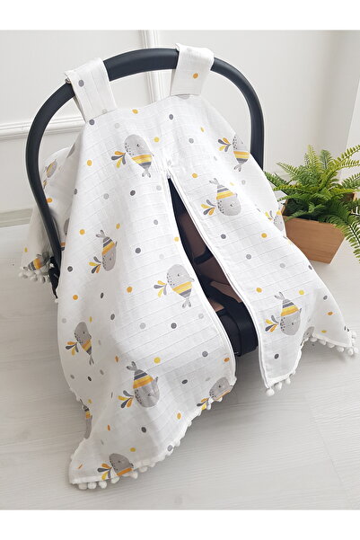 artıbebe غطاء عربة أطفال من الموسلين بسحاب ونقشة الحوت، 100% قطن