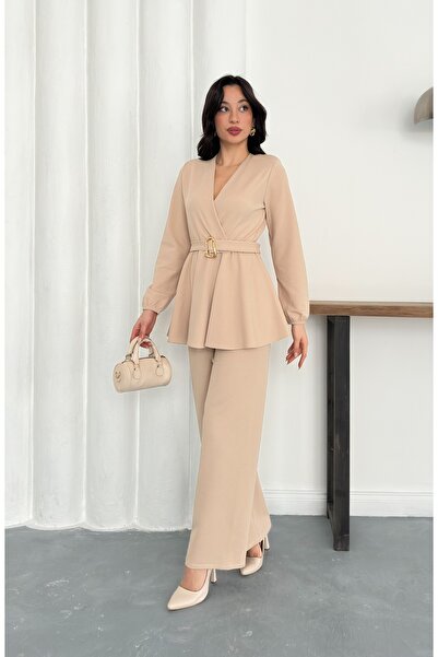 verabelle Double-Breasted Collar Shoulder Shoulder Pad Piece Belt Detailed To...