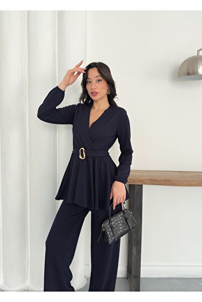 verabelle Double-Breasted Collar Shoulder Shoulder Pad Piece Belt Detailed To...