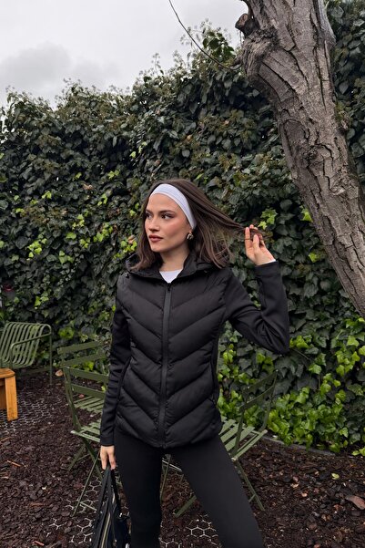 mylove Hooded Contrast Puffer Coat Black