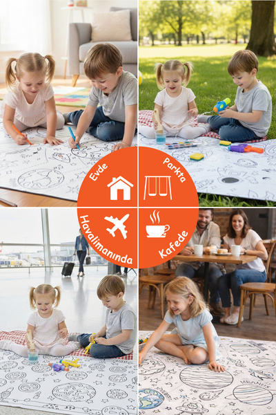 Viscofoam Uzay Temalı Boyama Oyun Matı 150x100 cm – Su İtici, Makinede Yıkanabilir, Tekrar Boyanabilir Halı