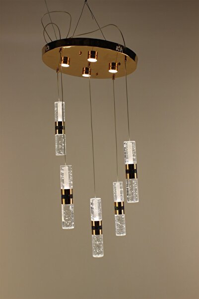 GN GEN AYDINLATMA Lüks Gold Detaylı Kalın Çift Taraflı Jöle Kristal 5'li Çemb...