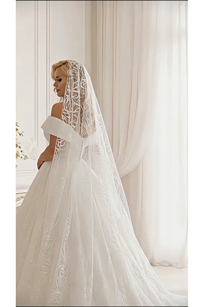 Gold Moda Wedding Sim Desenli Uzun Duvak,Işıltılı Uzun Duvak