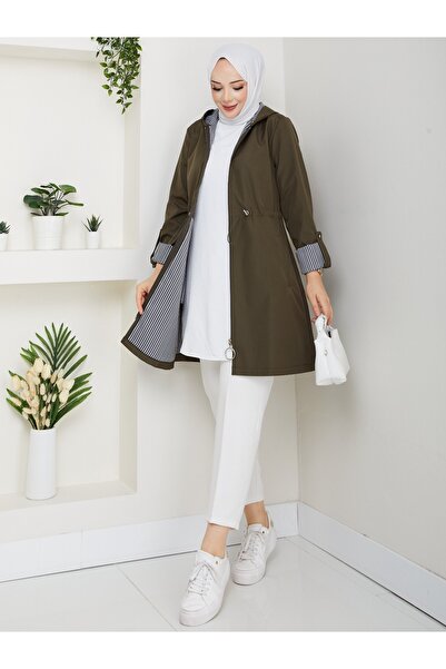 MEHDENEFE Trench Coat with Inner Detail Stripes K Hooded Elastic Waist Mde905010