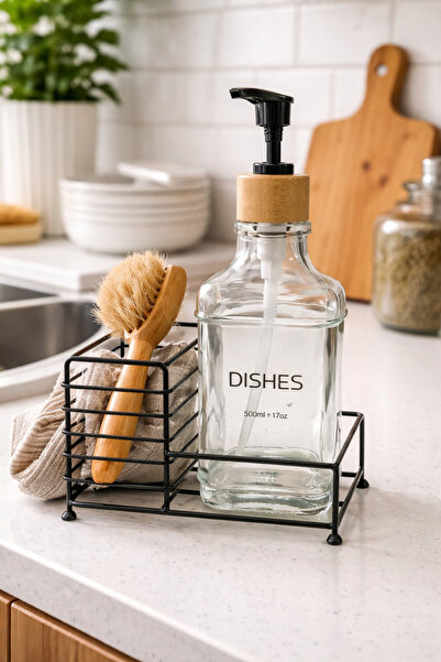 MAKRİ HOME Glass Liquid Soap Dispenser/Detergent Dispenser with Metal Stand a...