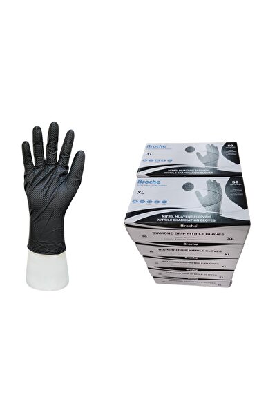 Broche ELMAS DOKULU EKSTRA KALIN SİYAH NİTRİL ELDİVEN XL BEDEN 10'LU PAKET