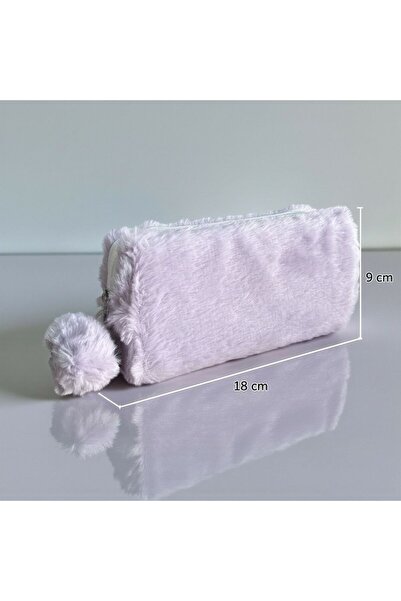 Elegance Peluş Ponponlu Lila Kalem Çantası