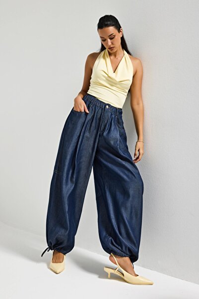 it's basic Women's Indigo 7S6-50 Super Ballon Fit Loose Cut Leg Detailed Desi...