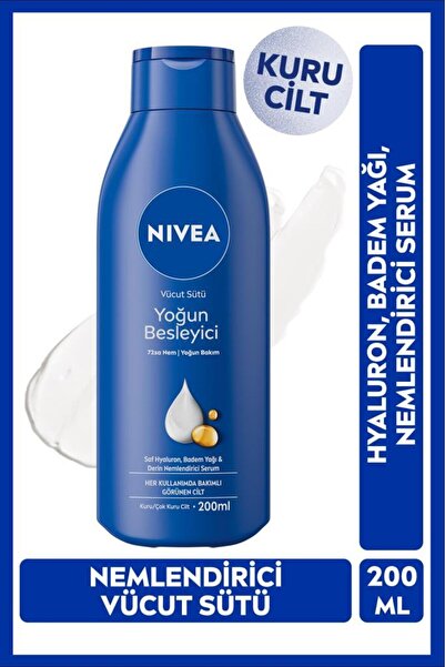 NIVEA Nemlendirici Vücut Sütü 200 ml,Yoğun Besleyici,Hyaluron,Badem Yağı,Kuru...