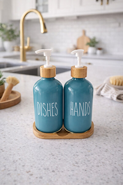 MAKRİ HOME Double Glass Liquid Soap Dispenser & Detergent Dispenser Set with ...