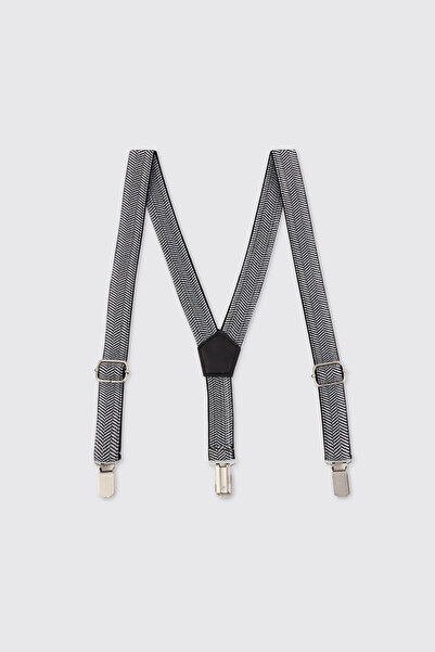 Panço Erkek Çocuk Çizgili Siyah Pantolon Askısı