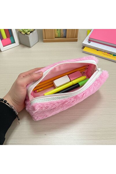 Elegance Pastel Pink Pencil Case with Plush Pompon