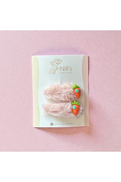 Nills Baby & Kids Plush Carrot Figured Baby Hair Clip Set of 2 – Pink