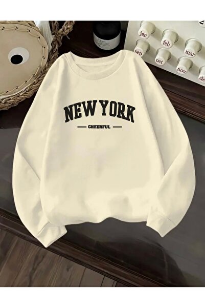 FUFLUNS NEW YORK, hanorac unisex cu gât rotund, cu imprimeu vesel, oversize, ...