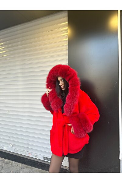 Furora Store Kadın Kürklü Alkantara Ceket-Yumuşak Dokulu Kürklü Oversize Ceket