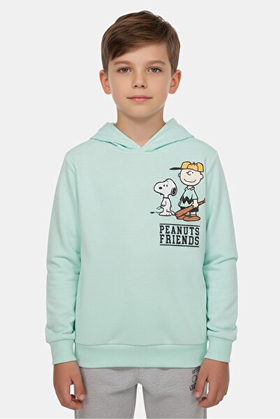 PEANUTS هودي بأكمام طويلة مطبوع عليه رسومات للأطفال الأولاد، لون نعناعي