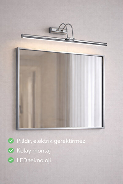 Viesteknoloji DEKORATİF PİLLİ AYNA TABLO ÜSTÜ KROM KASA GÜN IŞIĞI LED ARMATÜR FLÜT APLİK EV OFİS DEKORASYONU