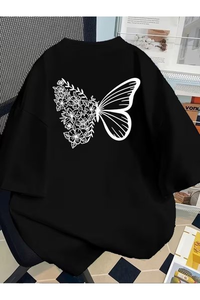 SB BİANCO Tricou de bază cu imprimeu fluturi – Stil casual unisex minimalist
