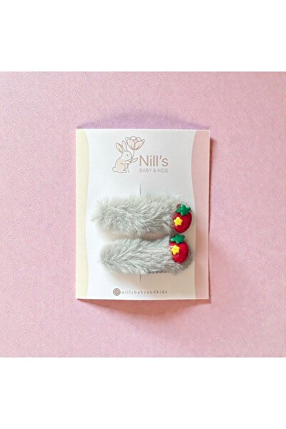 Nills Baby & Kids Plush Strawberry Figured Baby Hair Clip Set of 2 – Gray