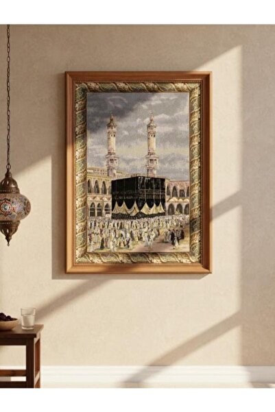 Believe KABE UMRE HAC ZİYARETİ JAKARLI DOKUMA GOBLEN DEKORATİF ÇERÇEVESİZ PAN...