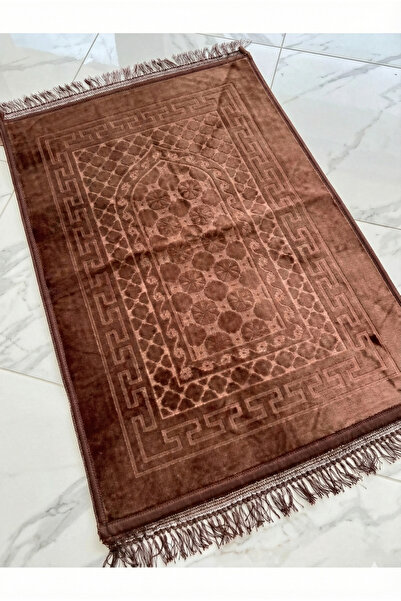 Tusebu Luxury Velvet Textured Mihrap Patterned Dowry Prayer Rug - Soft Prayer...