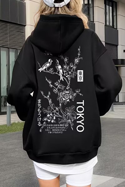 MARKATEM Hooded Kangaroo Pocket 3-Thread Cotton Tokyo Print Sweatshirt