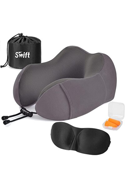 Generics طقم وسادة سفر للرقبة من إسفنج الذاكرة من سويفت - يتضمن قناع عين ثلاث...