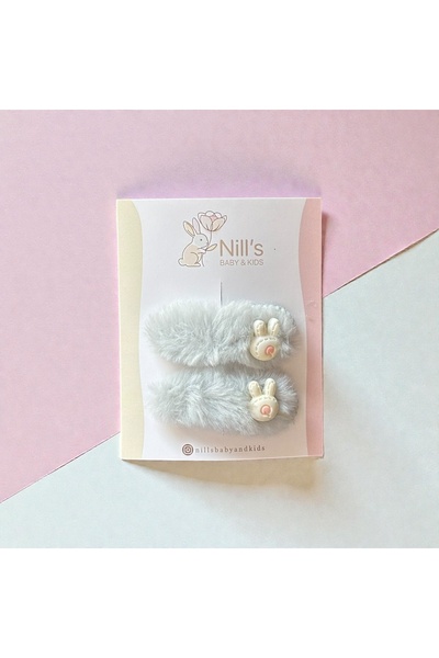 Nills Baby & Kids Plush Rabbit Figured Baby Hair Clip Set of 2 – Light Blue