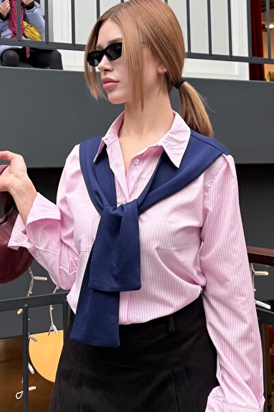 Ded COLLECTION Women's White Striped Trendy Stylish Shirt with Self-Tie Acces...