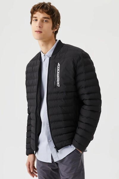 Lacoste Quilted Synthetic Fill Quilted Jacket Hakim Collar Men's Coat Black