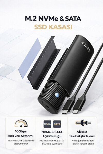 Coverzone USB 10Gbps M.2 NVMe SATA SSD Harici Kutu Alüminyum Soğutuculu Tooll...
