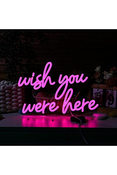 Slasa لوحة نيون "أتمنى لو كنت هنا" مقاس 24 × 35 سم، لون وردي، مزودة بإضاءة LE...