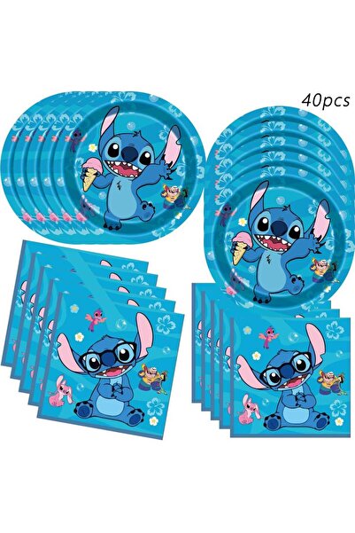 Miniso 40pcs 40pcs Disney Stitch Party Supplies, include 7 inch Plate，Napkins...