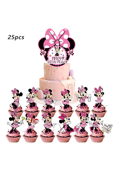 Miniso 25pcs Disney Minnie Cake Topper、Cupcake Toppers,Minnie Birthday Decora...
