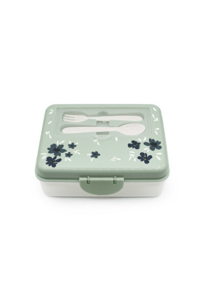 Melii 2-TIER BENTO LUNCH BOX WITH BLUE FLOWER CUTLERY