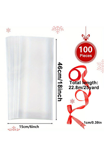 Choice Other 6x18in 100pcs Large 6x18 Inch Clear Cellophane Bags with Red Rib...